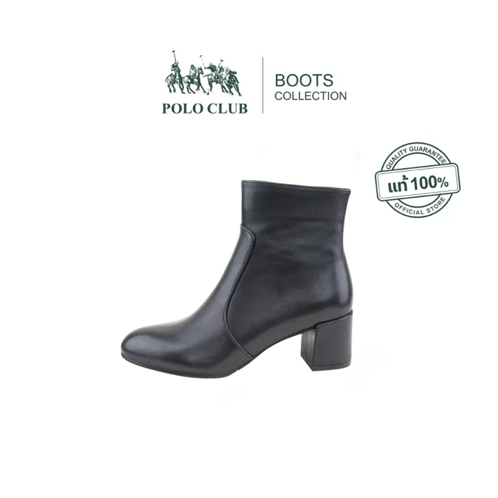 POLO CLUB รองเท้าบูทหนังแท้ รุ่น BO-6002 สีดำ ส้นสูง 2.25 นิ้ว