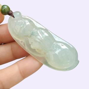 Bean with bat pendant crafted on Icy Translucent Natural Type A Jadeite Jade certificate weighs 23.26 grams measurement 56.3 * 22 * 10.7 mm (pendant394)