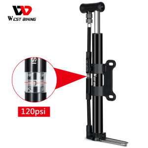 WEST BIKING Portable Mini Foot Pump 120PSI Bicycle Pump With Hose Gauge Cycling Air Inflator Schrader Presta Valve Bike Air Pump