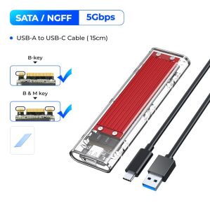 ORICO M2 NVME SSD Case NVME SATA SSD Enclosure Tool Free 10Gbps M.2 to USB Type C Transparent External Adapter Support UASP Trim