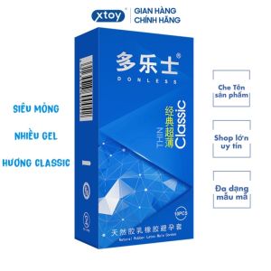 Bao cao su DONLESS Thin Siêu mỏng nhiều gel bôi trơn hương thơm Classic hộp 10bcs