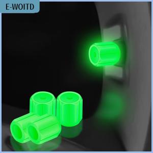 【E-WOITD】 4pcs Universal Fluorescent Luminous Tire Valve Stem Covers Car Tire Valve Cap Green Yellow Blue Red Fluorescent Powder