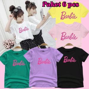 Paket Hemat 6 Pcs Kaos Anak Perempuan Gambar Barbie