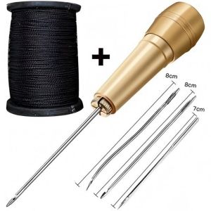 DIY Leather Sewing Awl Kit Detachable Copper Handle with 3 Awl Heads Handmade Shoe Canvas Repair
