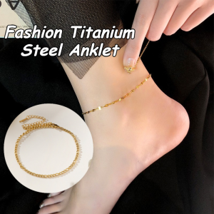 Fashionable Female Anklet Chain Titanium Steel Non-Fade Jewelry Basic Plain 18k Gold Stainless Gift