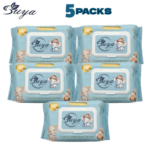 (5-PACKS) SUYA BABY WIPES 100 SHEETS PER PACK - PURE NATURAL UNSCENTED WET WIPES - ALCOHOL FREE NON-ALLE
