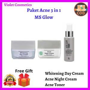 [PAKET 3 IN 1] Paket Acne MS Glow 3 in 1 / Acne Series MS Glow / Acne Toner Ms Glow + Whitening Day Cream Ms Glow + Acne Night Cream Ms Glow (Tanpa Facial Wash) / Toner / Ms Glow