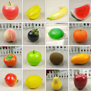หลากหลายผลไม้พลาสติกประดิษฐ์ปลอมครัวตาราง DIY Eco มะนาวพีช Apple จำลองสมจริง Pear Kiwi กล้วยผลไม้ตกแต่งบ้าน ผลไม้ปลอมโชว์ ผลไม้ปลอม