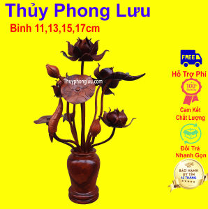 Bình hoa sen trang trí phong thủy gỗ hương 11131517 bông