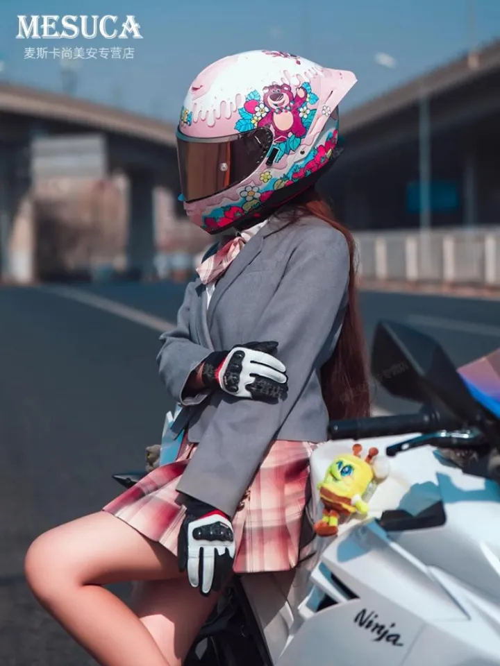 hello kitty helmet lazada Dazzling Cool Sanrio Kuromi Cartoon Motorcycle Helmet Locomotive Fashion Hello  Kitty Scooter Helmet Cute High Quality Helmet