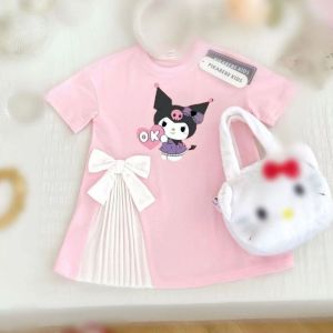 LovaHome Cô gái ăn mặc  cô bé mùa hè kuromi tím ngắn tay công chúa T-shirt váy bowknot váy tây