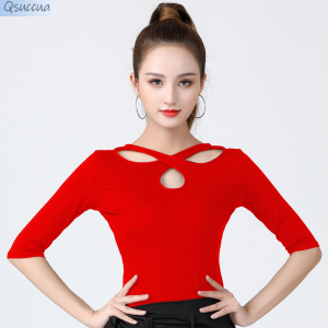 New Mid Sleeve Tops Double Wear Latin Dance Cross Top Modern Dance Training Dress Stage Performance Training Dress
