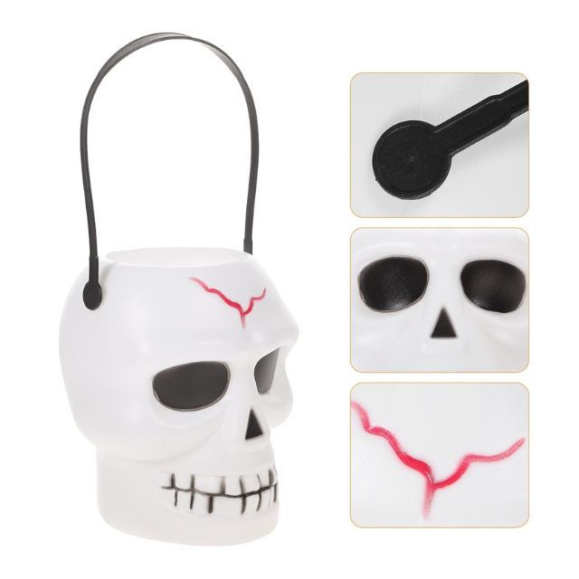 Halloween Basket Skeleton Skull Head Candy Bucket Container Decorations ...