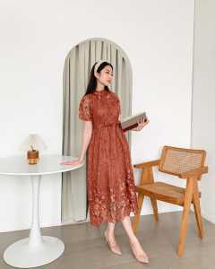 Dres Anna-82 Brukat Tile Mutiara Import Premium Lapis Furing Size L-XL Realpict Bonus Tali Pinggang