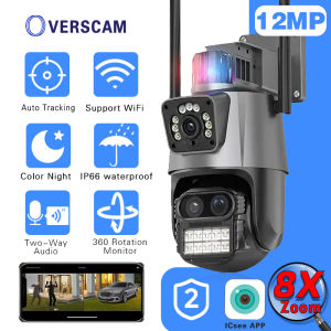 OVERSCAM 360 Wireless Outdoor 6K 12MP WiFi Camera ICSee Smart Three Lens 8X Zoom Video Surveillance IP Security Camera CCTV Auto Tracking Human Detection