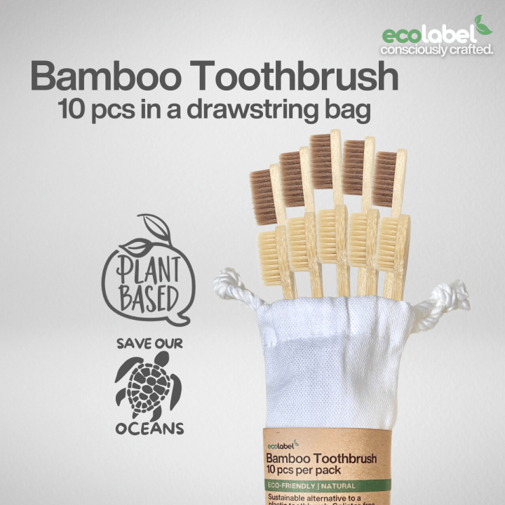 Eco-Friendly Bamboo Toothbrush 10pcs in drawstring bag Biodegradable ...