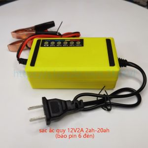 bộ sạc bình ác quy tự động ngắt 12v2A 2Ah-20Ah sạc acquy xe máy xe ô tô có đèn led báo đầy(6 đèn)
