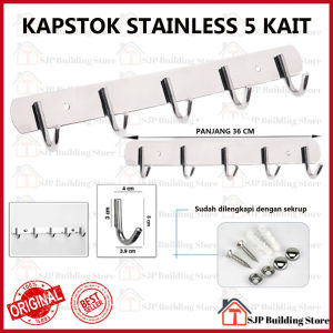 Kapstok Hanger Stainles - Gantungan Baju Hook 5 Kait Kamar Mandi Silver - Gantungan Baju Dinding Stainless Steel Kastok Baju Anti Karat 5 Cantolan Kamar Mandi Dapur Premium