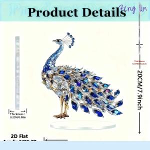 🔥🔥🔥fenglin 1Pcs 2D Flat Acrylic Figurine Luxurious Peacock Ornament Tabletop Decoration For Bedroom Living Room Office