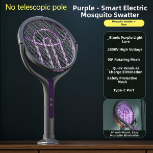 Household mosquito trap with light USB rechargeable electric mosquito swatter telescopic extension folding rotation 0° no dead angle to capture mosquitoes