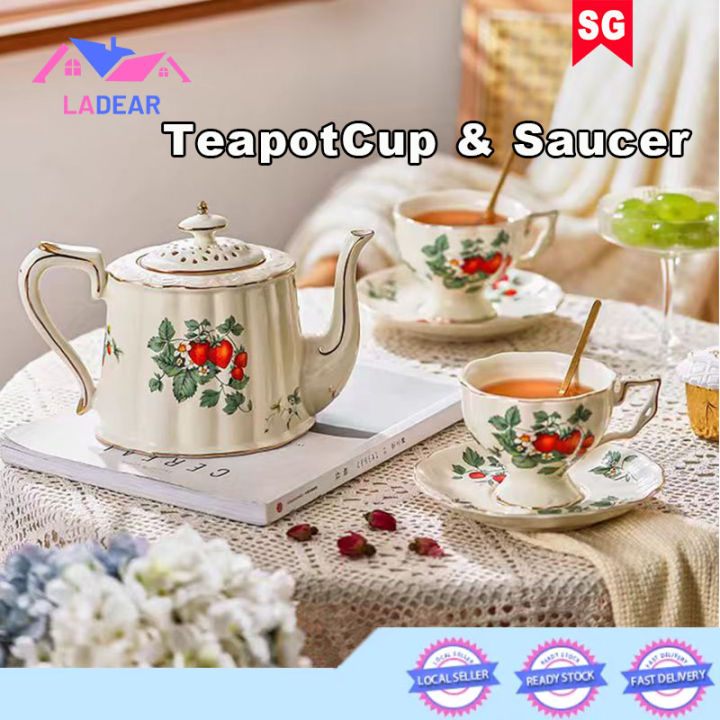 {SG} Vintage Porcelain Ceramic Teapot Set Hari Raya English Tea Set/European Tea Set of Tea Pot Tea Cup and Saucer Tea Cup Set New Year Gift