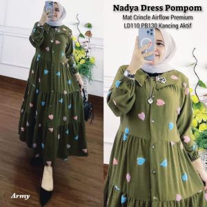 DRESS MIDI GAMIS KANCING LENGAN PANJANG POMPOM CERINGKEL AIRFLOW EMBROIDERY ORY