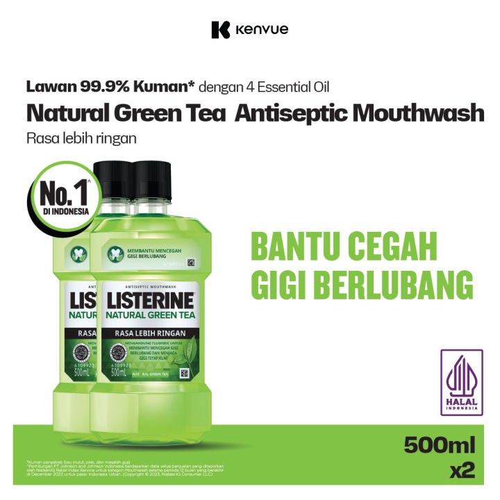 [Paket isi 2] LISTERINE NATURAL GREEN TEA Obat Kumur 500ml