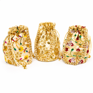Multicolor Rajasthani Embroidered Silk Potli Bag with Bead Work | Ethnic Bridal Clutch for Women & Girls (1 Pc)