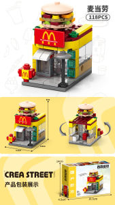 YONGQING 💡ของเล่นบล็อกตัวต่อ ของเล่นบล็อกตัวต่อ รูปเมือง ขนาดเล็ก สไตล์สตรีท ตัวต่อ ร้านค้า🎉