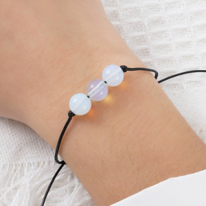 Simple Style Beads Pendant Valentines Day Handmade Wax Line Weaving Adjustable Bracelet 4 Colors