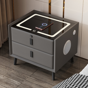 Simple modern smart bedside table solid wood light luxury multi-function bluetooth speaker with light fingerprint lock wireless charging support all models