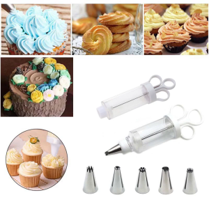 Món tráng miệng Kem đui bắt viền Bộ dụng cụ trang trí món tráng miệng cupcake Frosting điền Injector với 5 vòi phun