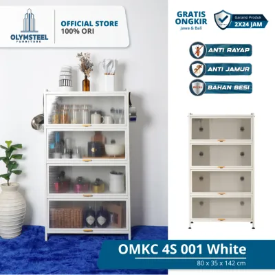 Olymsteel OMKC 4S 001 Lemari Besi Serbaguna 4 Susun / Rak Penyimpanan Multifungsi / Rak Piring Dapur Tertutup Serbaguna