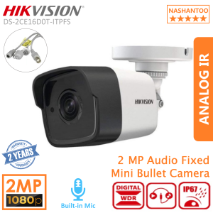 HIKVISION DS-2CE16D0T-ITPFS 1080P 2MP 4in1 IR Outdoor Audio Analog CCTV Camera with IP67 Waterproof Protection Audio over Coaxial Cable Built-in MIC IR Night Vision CCTV Security Camera