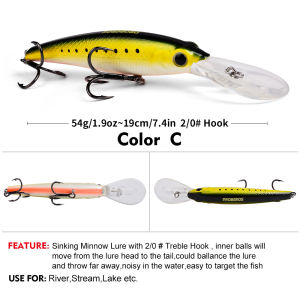 PROBEROS 1PCS Sinking Big Minnow Lure 19cm 53g Long Casting Trolling Fishing Lure Laser Artificial Fake Bait Seabass Pike Big Game Saltwater Fishing Accessories DW612