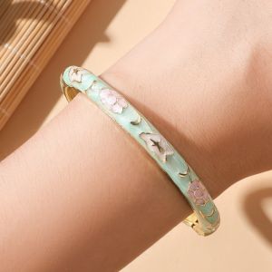 TREASUY Colorful Vintage Cloisonne Bangle Opening Ethnic Style Womens Hand Bracelet New Chinese Style Traditional Flower Flower Opening Bangle Women