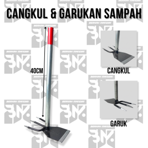 Cangkul Garukan 2in1 Gagang besi Pacul taman/Kebun Mini Garpu Sampah Selokan/Got Baja Koret Kored Gathul Sekop/Cangkul Mini 2 Fungsi