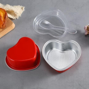 10PCS Dessert Packaging Aluminum Foil With Lid Cup Round Heart Rectangle Pastry Cups For Baking Take Out Packaging