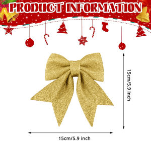 12pcs Christmas Bow Red Gold Mini Xmas Tree Bowknot Pendant Ornaments for Home Decoration New Year Party Xmas Gift Party Supplies