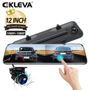EKLEVA 12 Inch Stream Media Mirror Car Camera Dual Lens FHD 1080P Car DVR Camera RearView Mirror Driving Video Recorder Dash Cam
