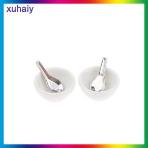 xuhaiy 4pcs set 1:12 Dollhouse Miniature Mini Bowl Soup Spoon Model Toys