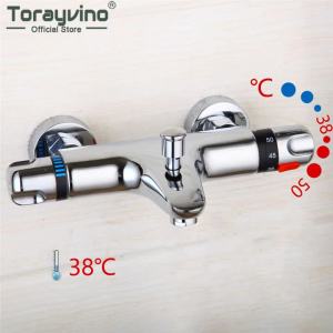 LDIES Torayvino Thermostatic Bath Shower Control Valve Bottom Faucet Wall Mounted Bathroom Chrome Polished Temperature Mixer Water Tap K3R9Z