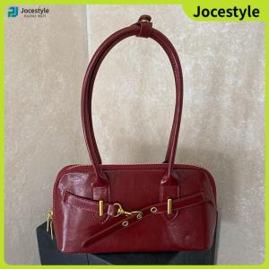 [Jocestyle] Women PU Leather Handbag Vintage Underarm Bag Trendy Bowling Bag for Work Shopping Travel Daily