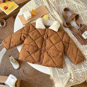 2026 New Winter Childrens Warm Cotton Jackets Rabbit Fur Collar Coats Baby Short Quilted Jacket Kids Clothes Girl Boy Outerwear