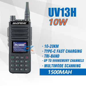 Baofeng UV13H Walkie Talkie Portable 10W Tri-Band Two Way Radio LCD 999CH Base Radio Type-C Fast Charging Multimode Scanning