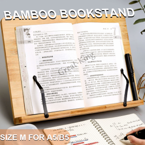 Great-King Bamboo Book Stand Adjustable Book Holder Tray -Cookbook Reading Desk Portable Sturdy Lightweight Bookstand-Textbooks Bookstands-Music Books Tablet Cook Recipe Stands