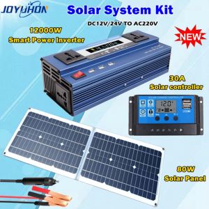 JOYUHON Solar Inverter system full set 80W Solar Panel 12000W Power Inverter DC12V/24V To AC220V Car Inverter converter 30A Solar Controller Adapter For Home Outdoor