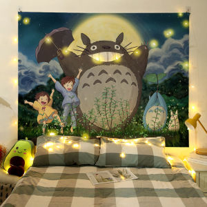 Totoro พรมแขวนผนังลายเครยอนชินจังผ้าพื้นหลังตกแต่งผนังด้วยตัวเองม่านแขวนผนังสไตล์แห่งชาติพื้นหลังตกแต่งห้องนั่งเล่นในบ้าน