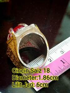 Cincin Batu Ruby Delima Merah Besar yg ikat dgn cincin Salung Ori. Stainless Steel Sadur Emas dan Penuh dgn Kristel High Grade-Jamin Tak Karat