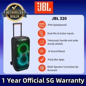 JBL 320 Party Box | AI Sound Boost | Multi-Speaker Connection By Auracast | Dual Mic & Guitar Input
